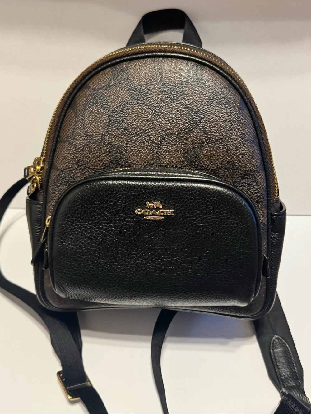 Coach Black & Brown Signature Mini Backpack